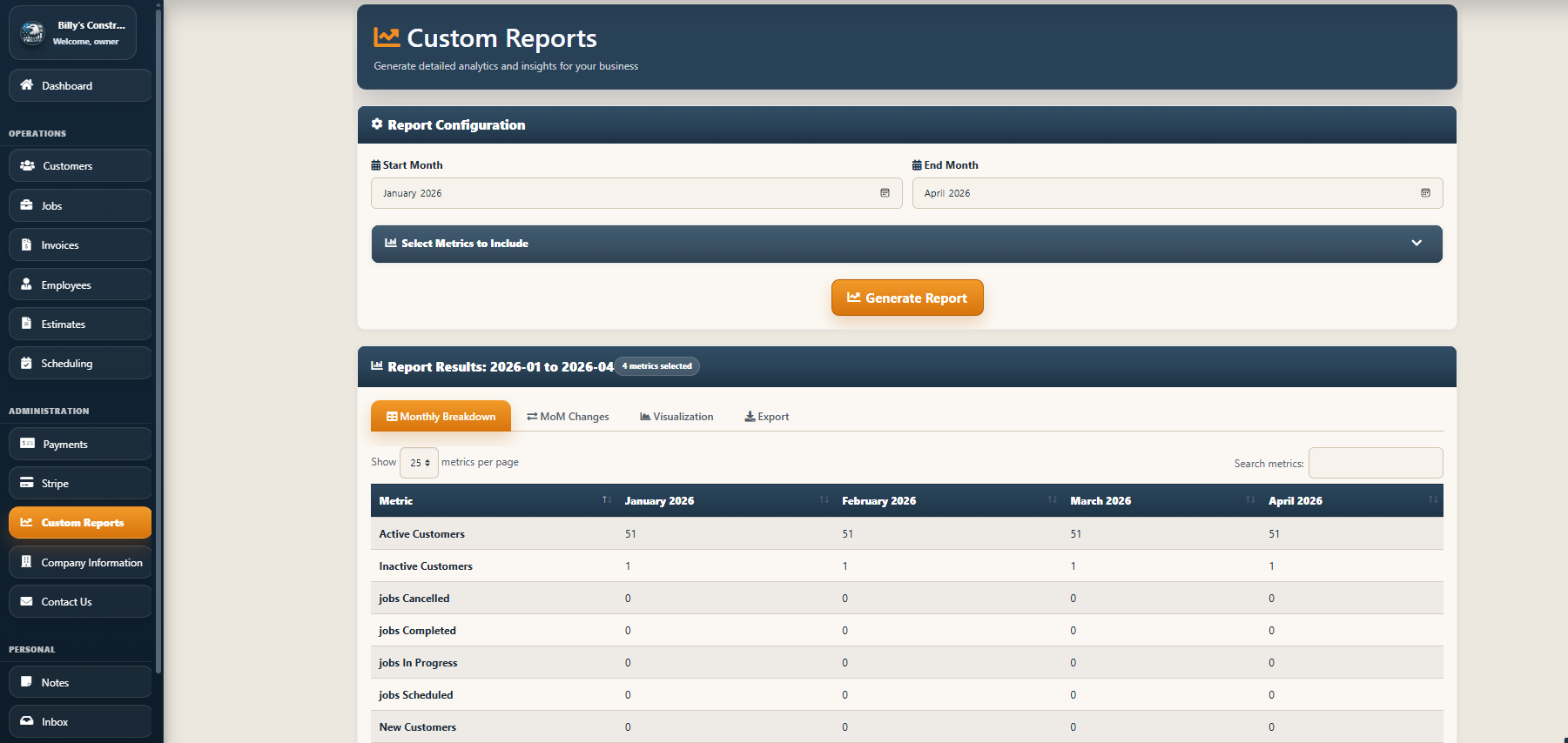 Custom report output