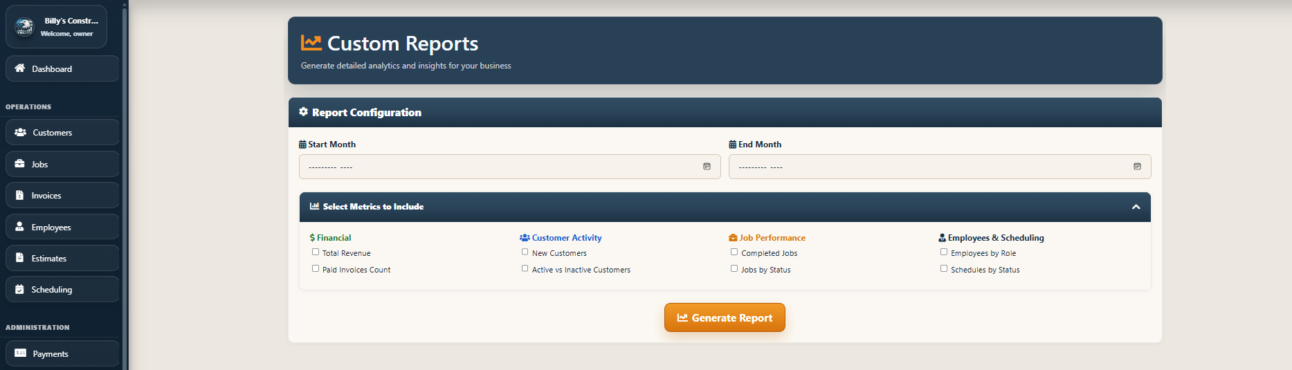 Custom report filters